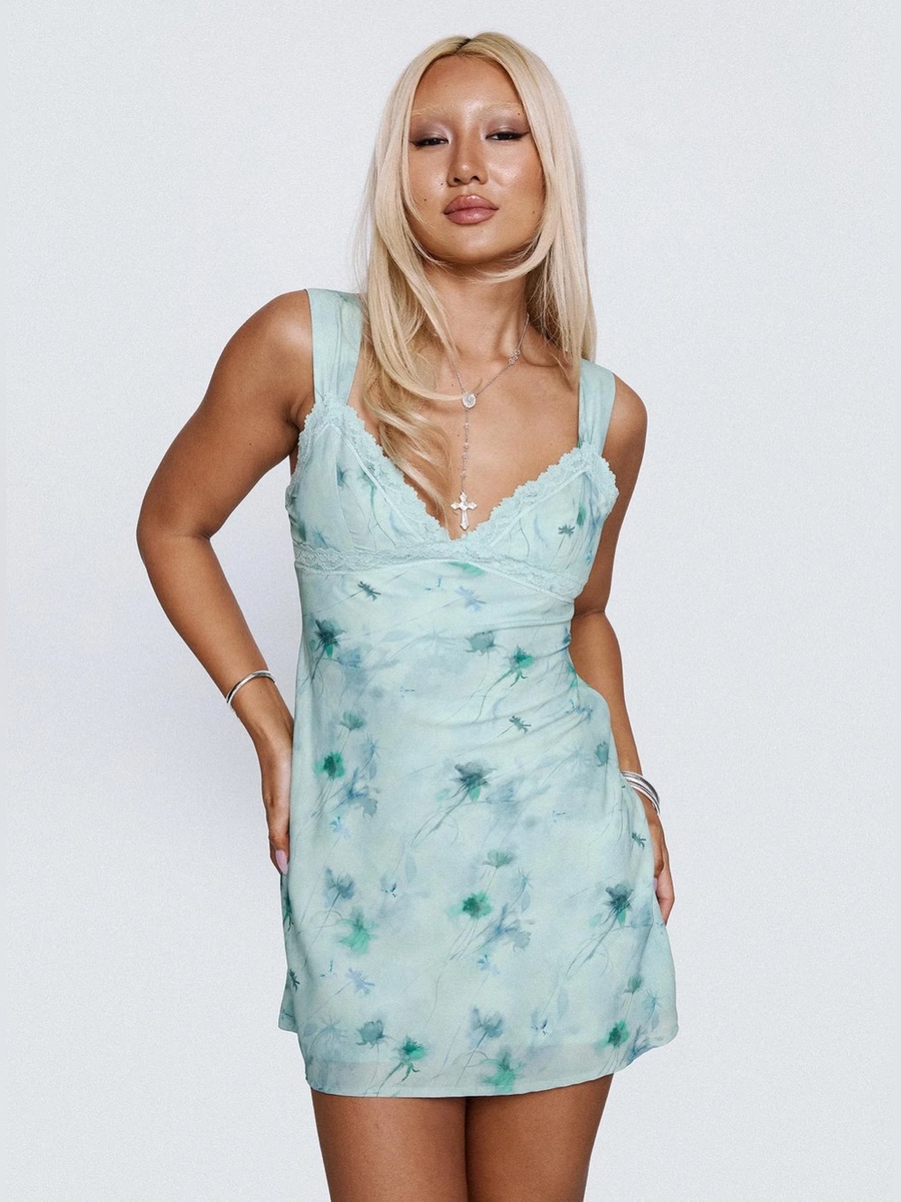Princess Polly Love Beckons Mini Dress Blue Floral US 4